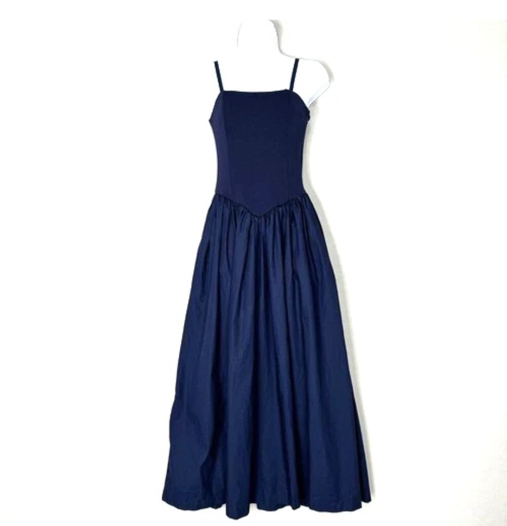 Camila Coelho Navy Blue Strapless Basque Midi Dress Full Skirt Stretch Size M
